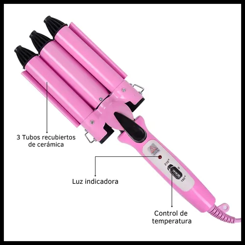 Buclera Rizador Pelo Dinax Triple Cerámica Barril Rosa 2.5cm