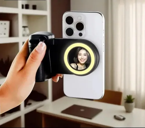 Soporte Magnético Celular Luz Led Calida Espejo Con Mando