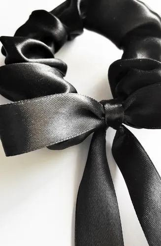 Moño Para El Pelo Negro Noche Raso Brillo Cinta Scrunchie
