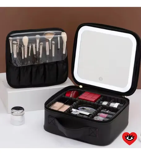 Estuche Porta Cosmetico Negro Espejo Led Neceser Maquillaje Impermeable Veoquiero