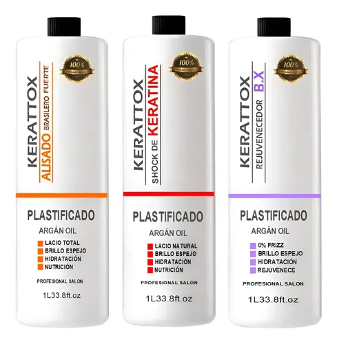 Alisado Plastificado + Shock Keratina + Rej Bx 3 Litros