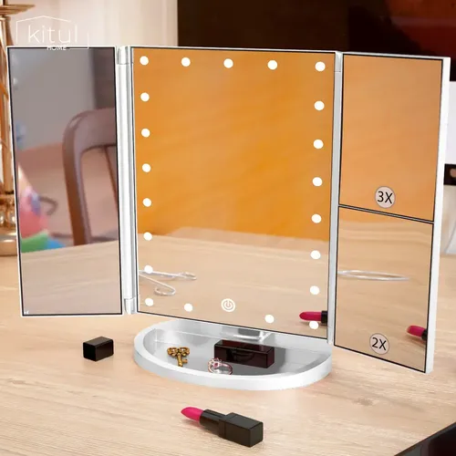 Espejo Maquillaje Luz Diferentes Tipos Aumento Plegable Color Blanco