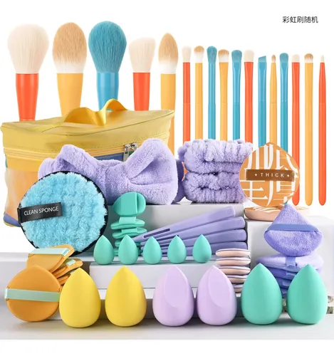 Set De 59 Brochas De Maquillaje Macaron – Sombras, Polvo, Co