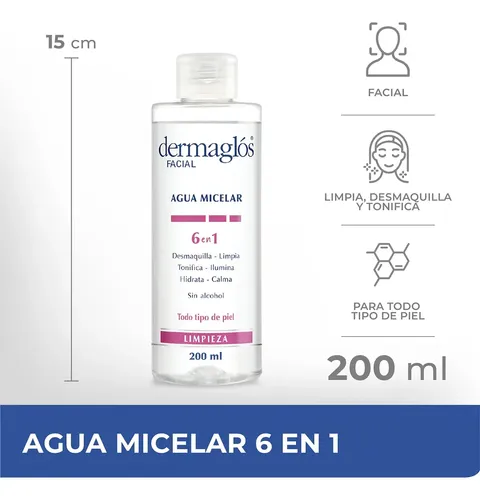 Dermaglós Facial Agua Micelar 6 En 1 Limpia Y Desmaquilla