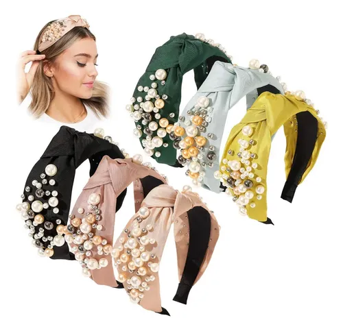 6 Diademas Para Mujer Acolchadas Con Perlas