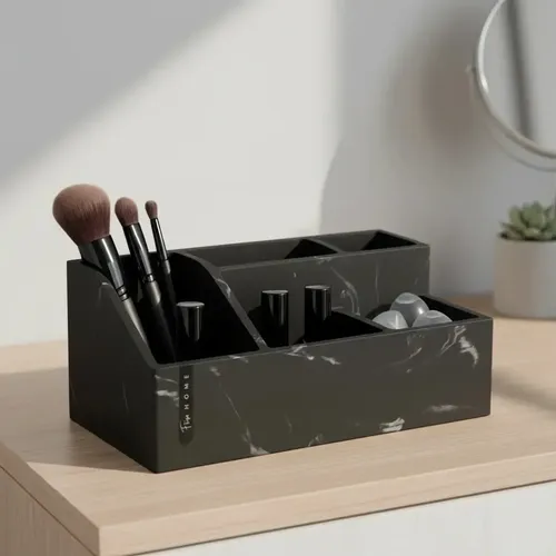 Organizador De Maquillaje Simil Marmol Negro 23 X 13 Cm Negro