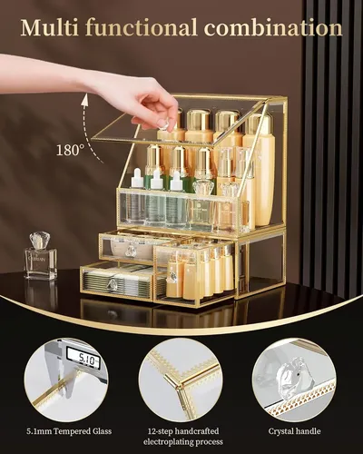 Organizador De Maquillaje De Vidrio Coralhouse –  Cajón –  C Coral Claro