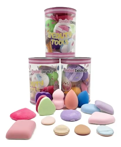 Set X16 Esponjas Y Almohadillas Maquillaje En Frasco Surtida