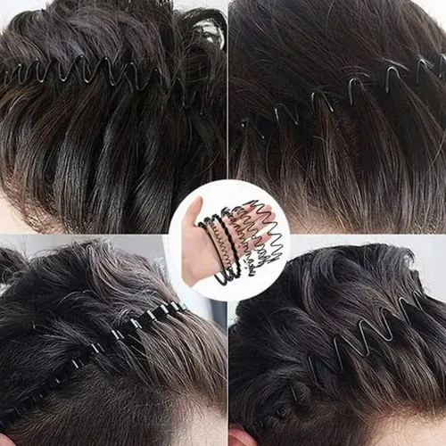 // 6 Diademas Onduladas De Metal Unisex For Cabello Negro