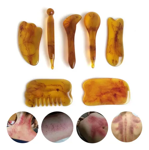 7 Raspadores Amber Gua Sha Para Masaje De Rostro Y Cuello