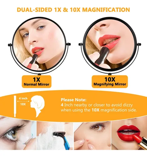 Espejo De Maquillaje Alhakin Con Aumento 10x, 20 Cm, De Mesa