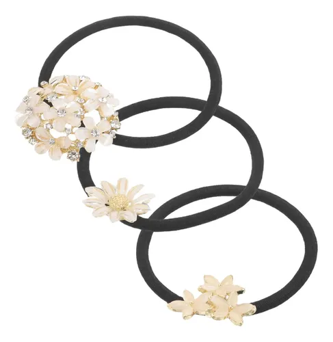 3pcs Flower Hair Tie For Decor Beige Polyester Elastic Band