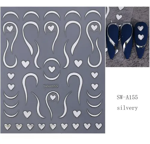 6 Pegatinas Metálicas Para Uñas Con Forma De Corazón Con For