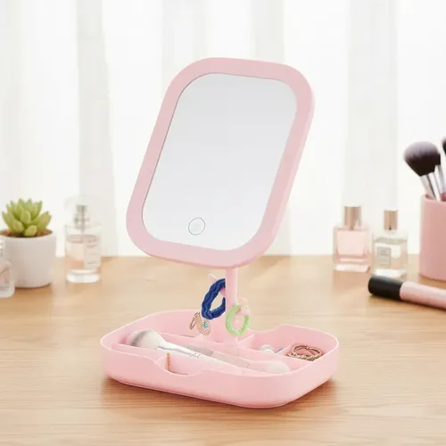 Espejo De Escritorio Con Luz Led 3 Tonos Recargable Joyero