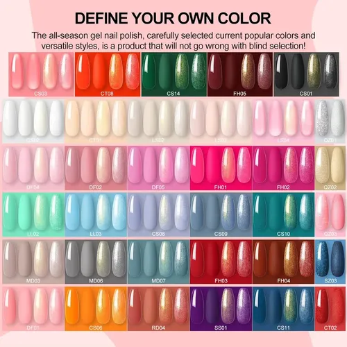Kit Gel Uñas 35 Colores Uv Profesional Con Base Y Top Coat