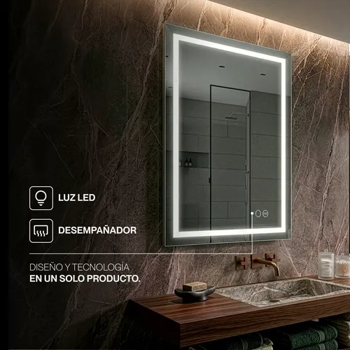 Espejo Digital Luz Led Táctil Desempañador Baño Rectangular