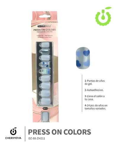 Uñas Postizas Press On Autoadhesivas con Dijes de Cherimoya – Pack de 30 Tips
