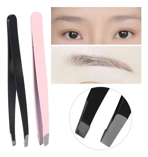 Juego De 2 Pinzas Para Cejas De Acero Inoxidable Negro