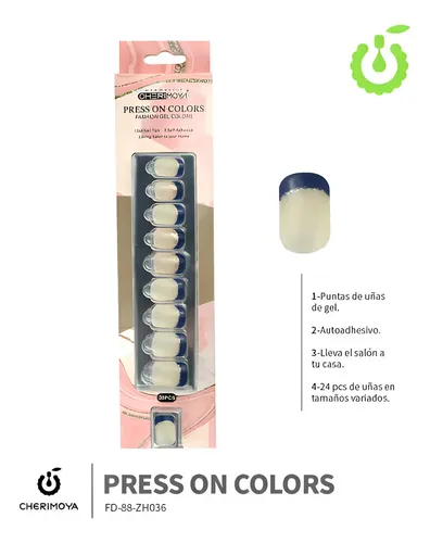 Cherimoya Press On Tips Autoadhesivas Cuadradas Medianas Brillantes 30 Uñas