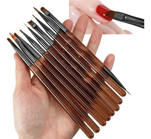 Juego De 9 Pinceles Para Uñas Carving Painting Liner Builder Brown-9pcs