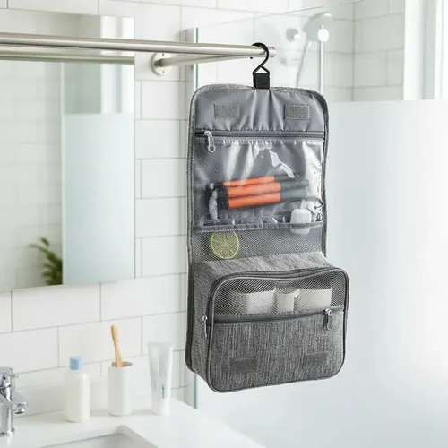 Portacosmeticos Neceser De Viajes Para Organizar y Proteger Maquillaje Cepillos Cremas | Estuche Desplegable Grande | Impermeable Color Gris | Totalequipos
