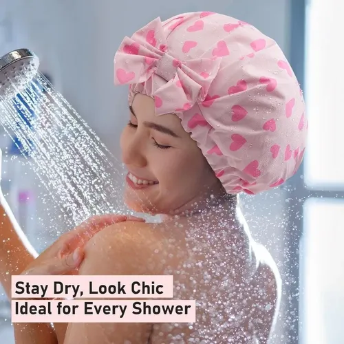 Gorro De Baño Doble Capa Con Lunares, Elástico, Para El Cabe
