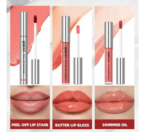 Set Qibest Labial Peel Off Mate Brillo Perla Sin Transferenc