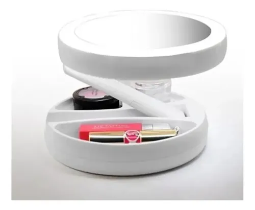 Espejo Luz Led Maquillaje Recargable Plegable Redondo Pilas