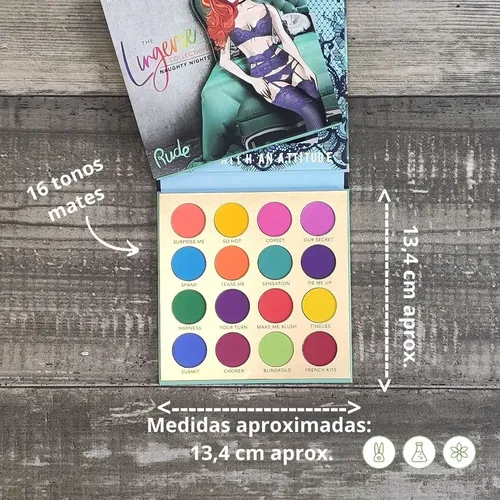 Paleta de Sombras 16 Tonos Mate Rude Cosmetics Naughty Nights