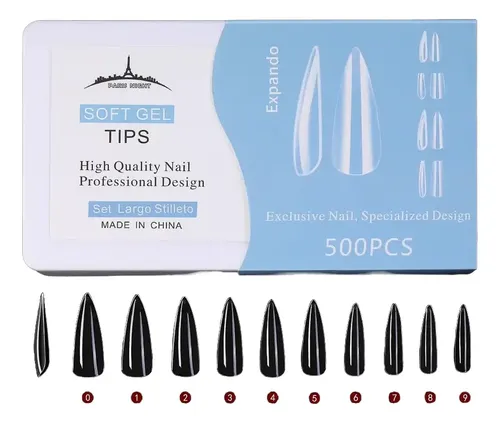 Tips Soft Gel Y Press On X500 Stiletto Largo Paris Night Uña
