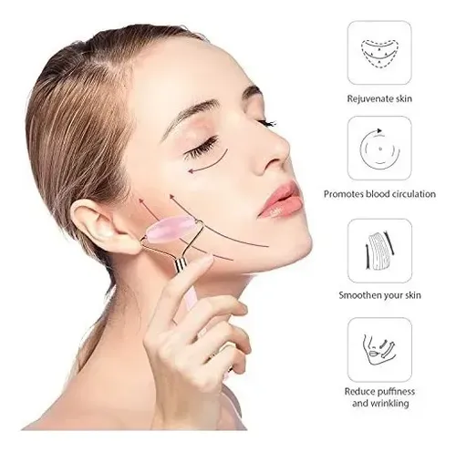 [rx Set Rodillo Facial Y Piedra Gua Sha Masajeador De