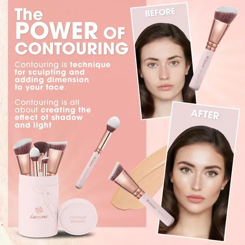 Pro Juego De Brochas Para Contorno Facial ‘ Kit De Esculpido Rosa