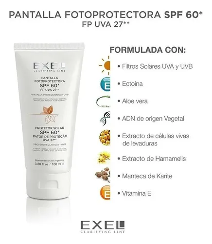 Pantalla Solar Fotoprotectora Spf 60 Exel 100ml Antimanchas.