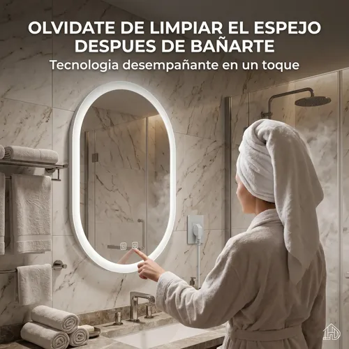 Espejo Ovalado Baño 60×80 Living Luz Led Regulable Aluminio