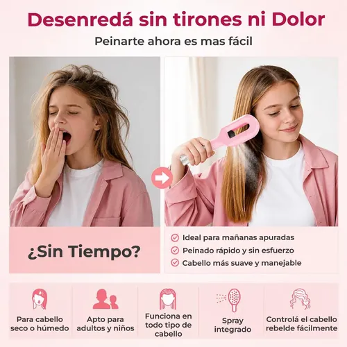 Cepillo Desenredante Antifrizz Con Spray 2 En 1 Atomizador