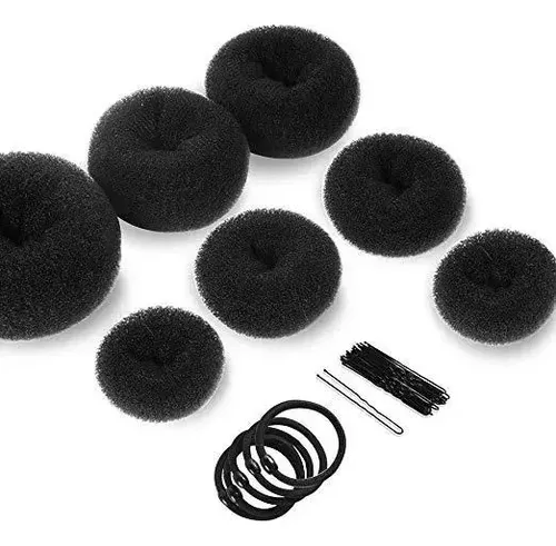 7 Donas Espuma Mágica Con Broche Para Peinados Negro Solid