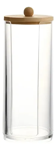 Organizador Acrilico Tapa Bambu Algodon Maquillaje 18x7cm Transparente