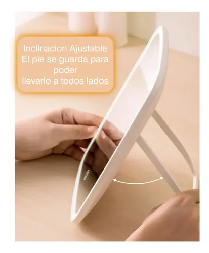 Espejo Led Portátil Recargable 3 Tonos De Luz Maquillaje