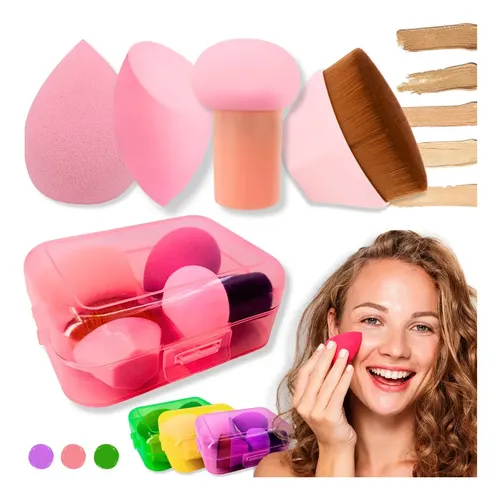 Set Caja De Esponjitas Blender +brocha P/aplicar Maquillaje