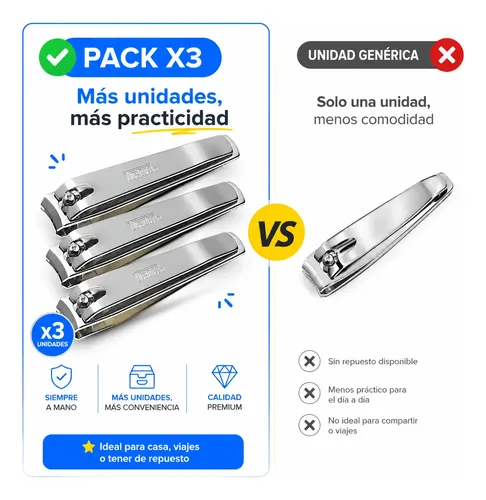 Pack X3 Cortauñas Trim Ideal Regalo Acero Inoxidable Alicate