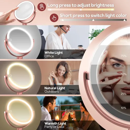 B Beauty Planet Espejo Maquillaje Iluminado Doble 30x Rosa