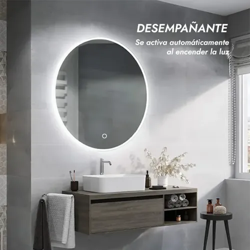 Espejo Para Baño Redondo Led Táctil Con Desempañador Redondo 80