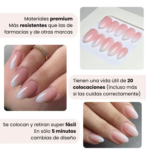 Press On Almendra Baby Boomer 24 Uñas Postizas Autoadhesivas
