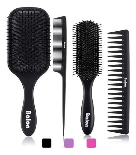 Juego De 4 Cepillos Para El Cabello Con Paleta Antiestáticos Negro.