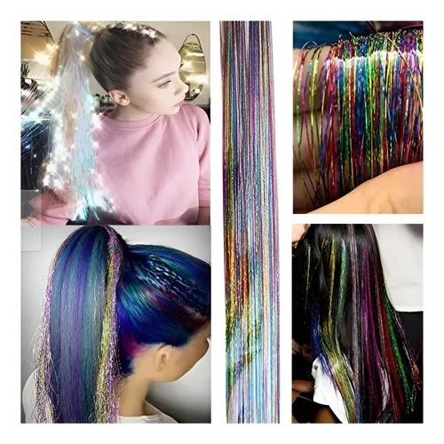 Extensiones de Oropel Metálico para Cabello, Multicolor de 100 cm