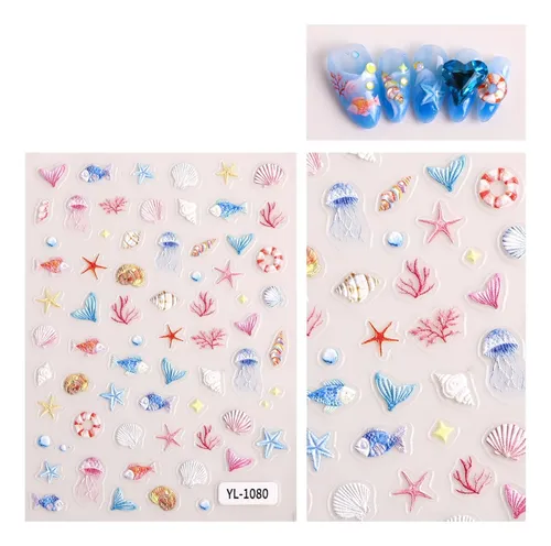 5 Hojas De Pegatinas De Uñas De Océano Para Arte De Uñas A