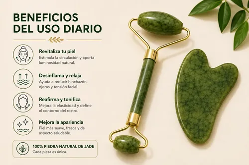 Rodillo Facial Jade Y Piedra Gua Sha Masajeador Set Roller