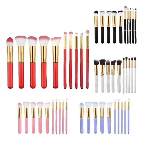 Set De Brochas Kabuki 10 Piezas Para Maquillaje Colores
