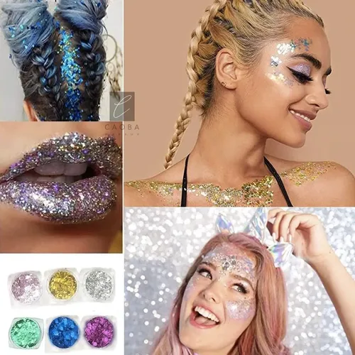 Combo Maquillaje Sombras Fluor Glitter Strass Delineador