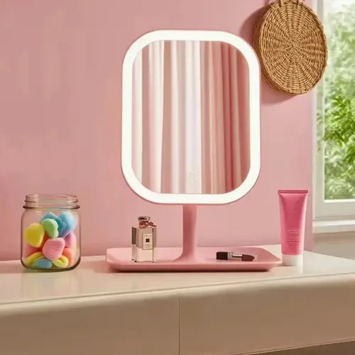 Espejo De Maquillaje Led Táctil Con Base Organizadora Blanco